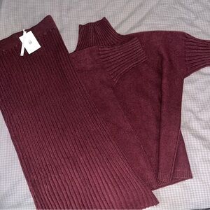 Chic Burgundy Women's Turtleneck Sweater Set